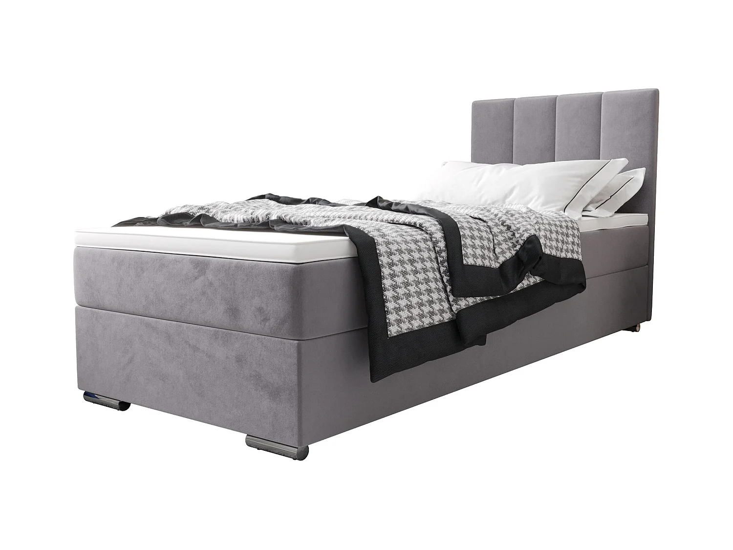 BEDANTE Lit boxspring ZAKO 2 90x200 Itaka 50 Gris clair Lit Ouverture à gauche Lit Litkasten
