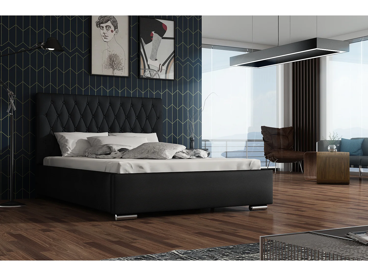 Bedante Polsterbett SIENA 140x200cm Einzellbett, Bett, Bettkasten, Schlafzimmer, Stauraum, Kontinentalbett, Boxspringbett, Chrome, Glitz