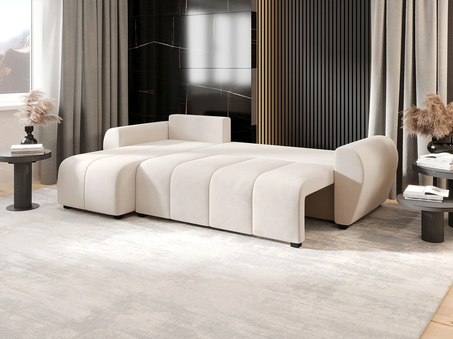BEDANTE canapé d'angle MOLISA L Itaka 16 gauche beige avec fonction de couchage canapé en forme de L