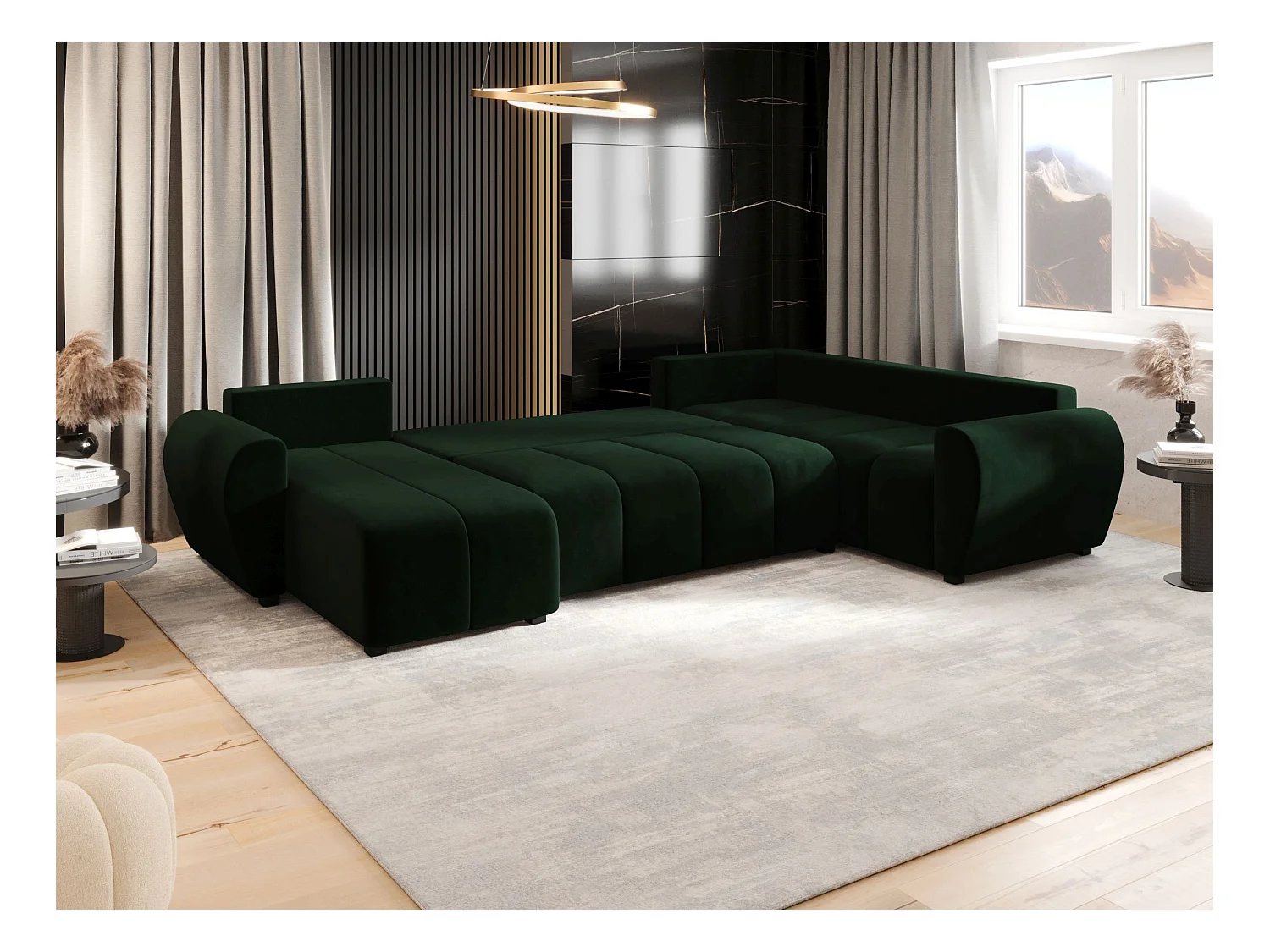 BEDANTE canapé panoramique MOLISA U PLUS Itaka 10 droit vert foncé avec fonction de couchage canapé en forme de U