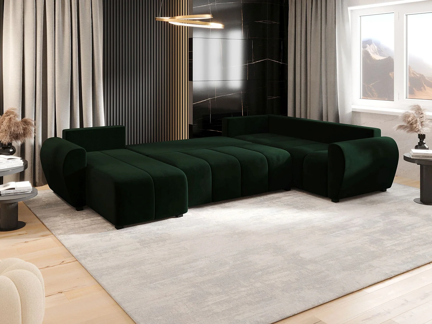 BEDANTE canapé panoramique MOLISA U PLUS Itaka 10 droit vert foncé avec fonction de couchage canapé en forme de U