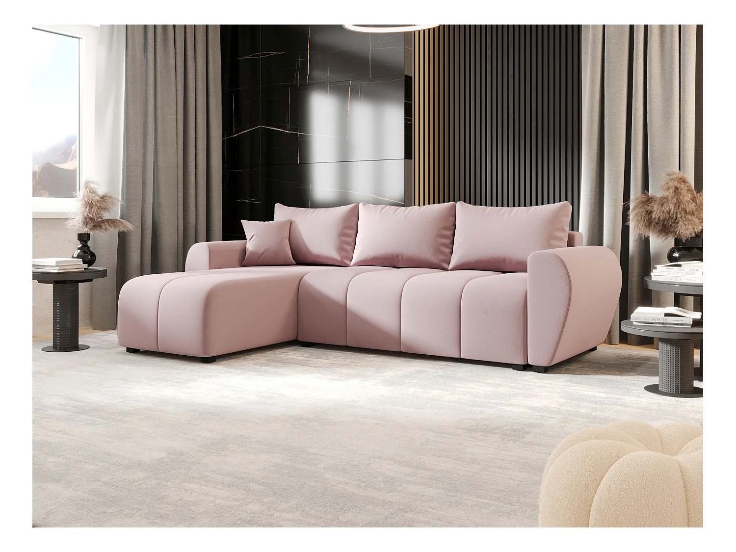 BEDANTE ECKSOFA MOLISA L Cosmic 14 Links Rosa mit Schlaffunktion L-Form Sofa mit Stauraum Bettkasten Wohnzimmersofa Couch Sofa Bettsofa Bettkasten Bettcouch