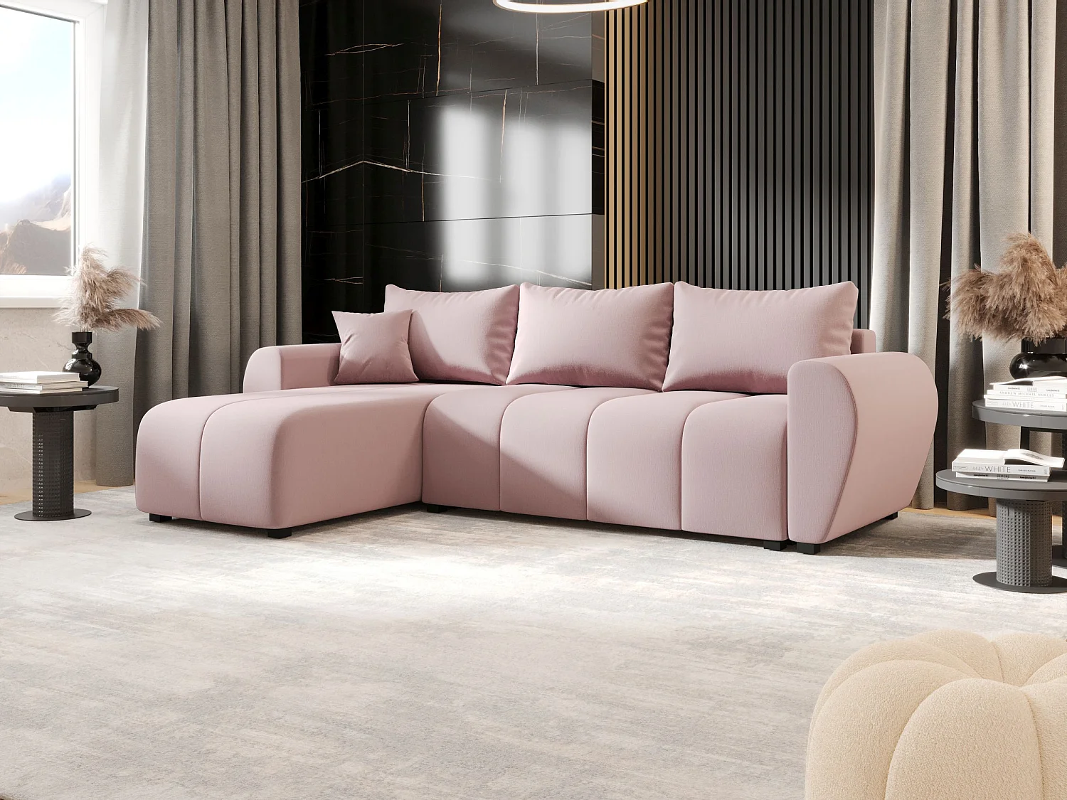 BEDANTE canapé d'angle MOLISA L Cosmic 14 gauche rose avec fonction de couchage canapé en forme de L