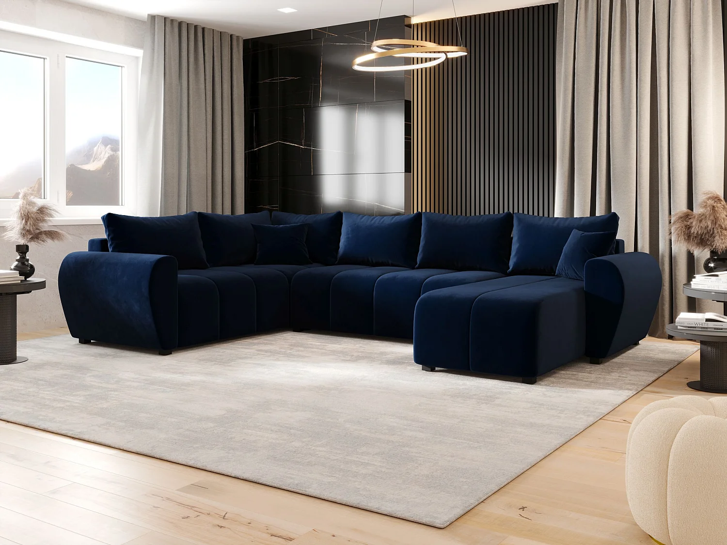 BEDANTE canapé panoramique MOLISA U PLUS Itaka 11 gauche bleu foncé avec fonction de couchage canapé en forme de U