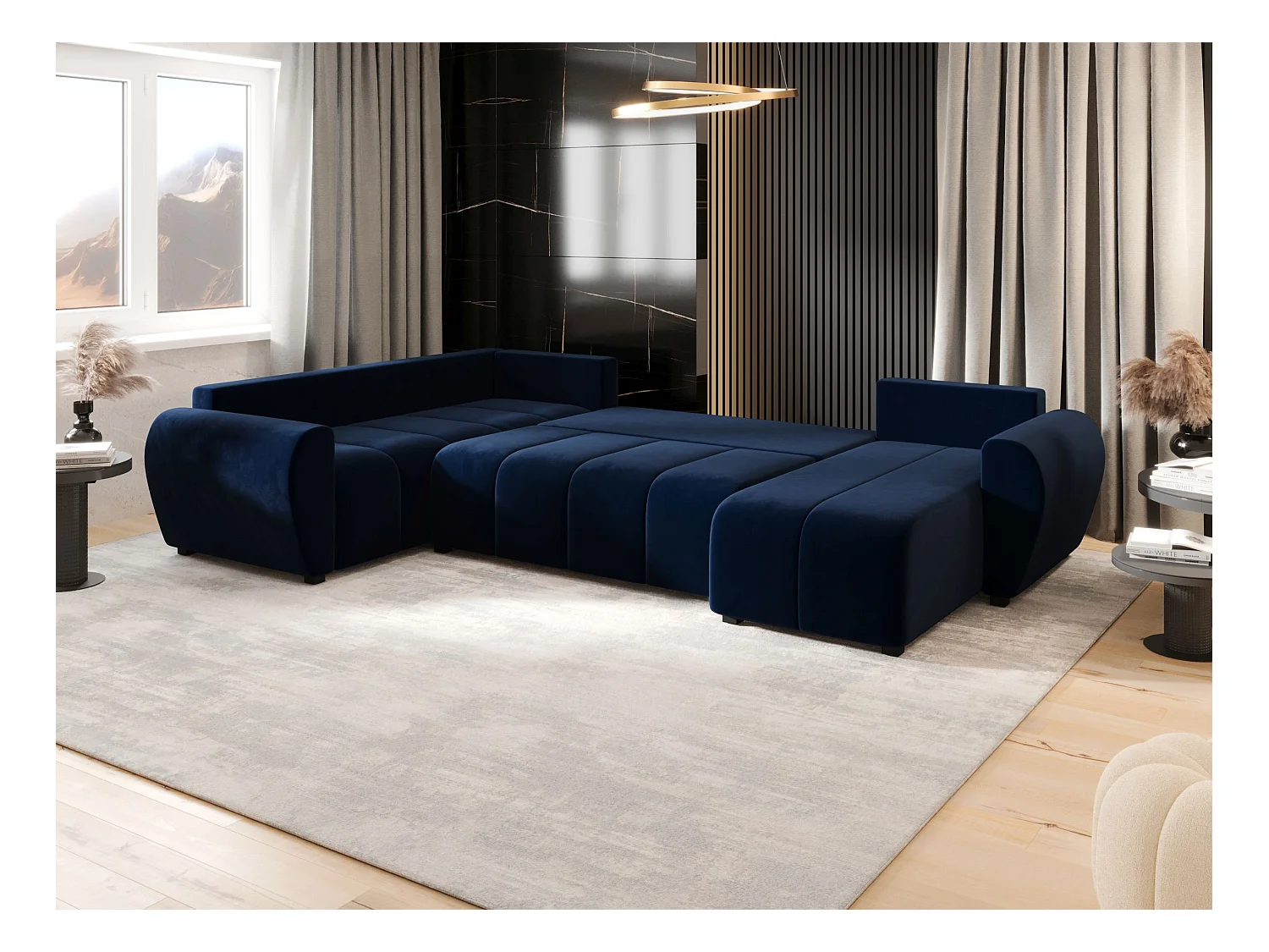 BEDANTE canapé panoramique MOLISA U PLUS Itaka 11 gauche bleu foncé avec fonction de couchage canapé en forme de U