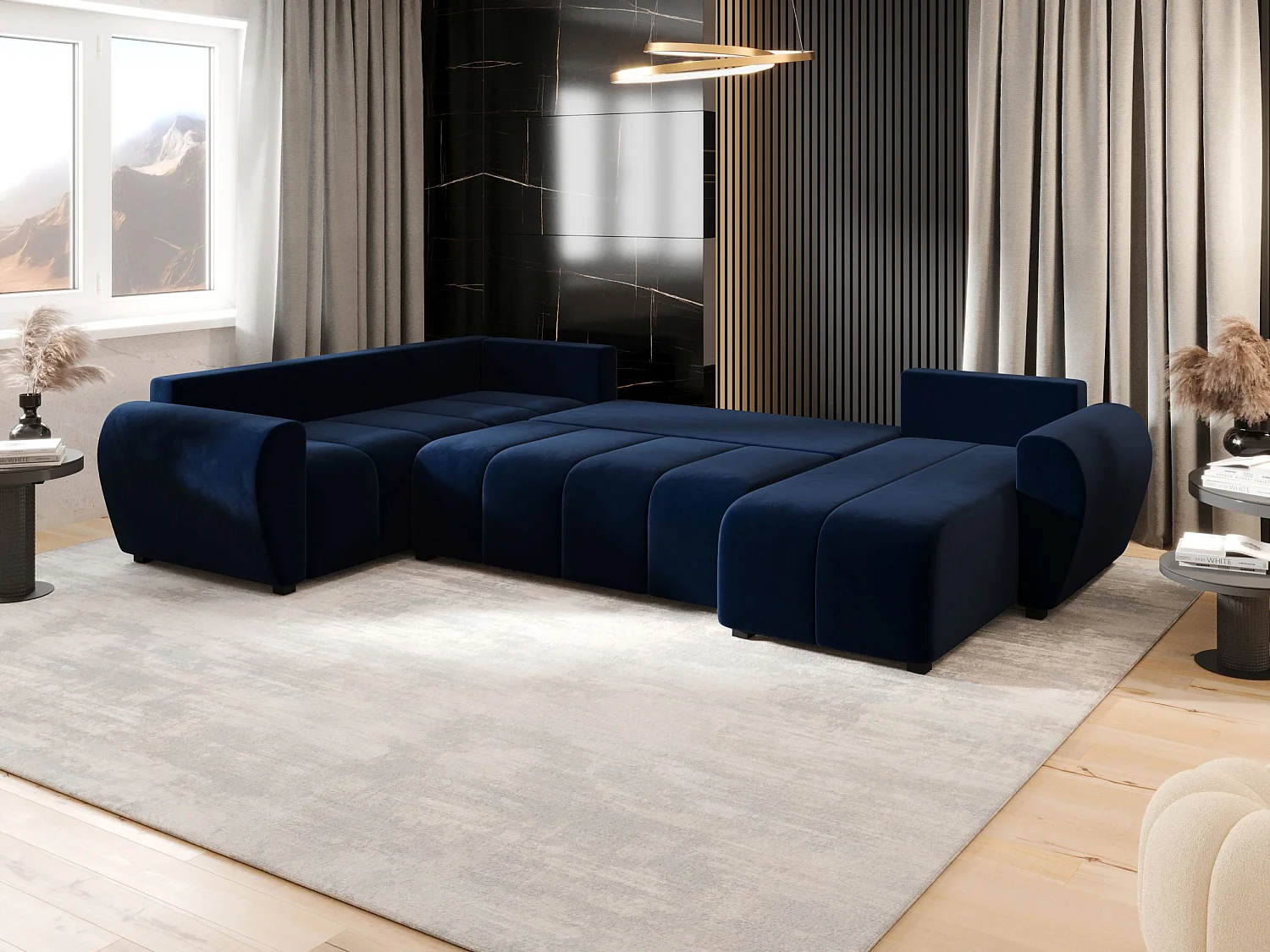 BEDANTE canapé panoramique MOLISA U PLUS Itaka 11 gauche bleu foncé avec fonction de couchage canapé en forme de U