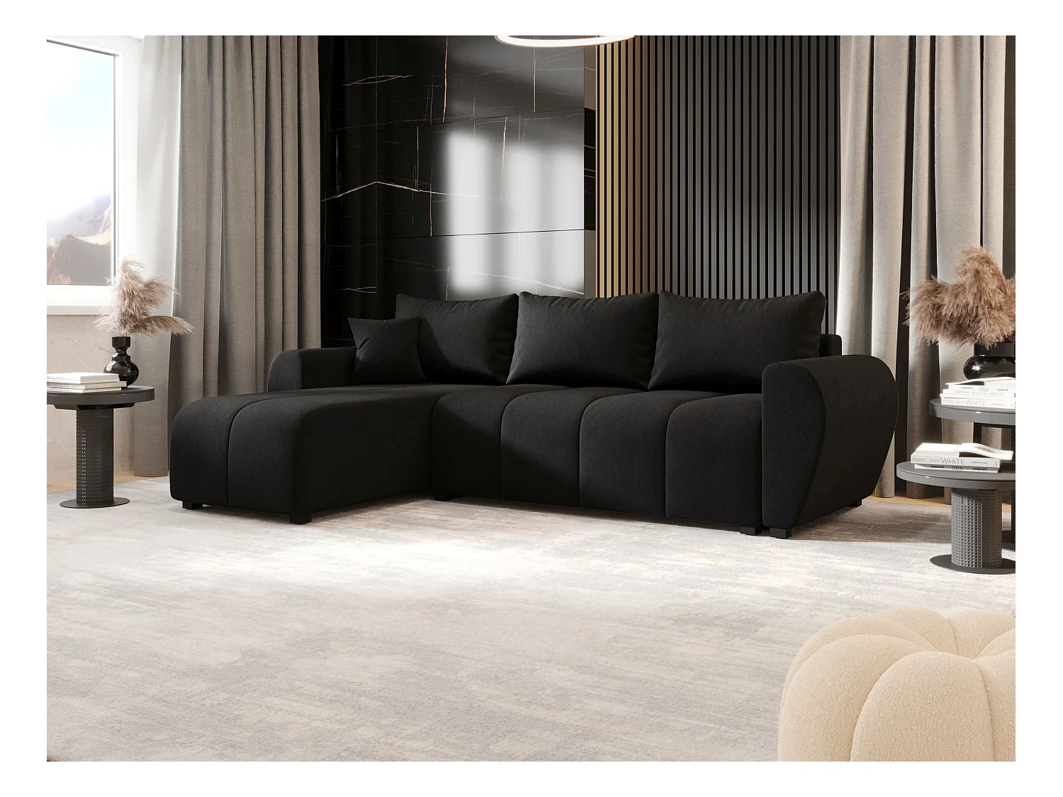 BEDANTE canapé d'angle MOLISA L Cosmic 100 gauche noir avec fonction de couchage canapé en forme de L