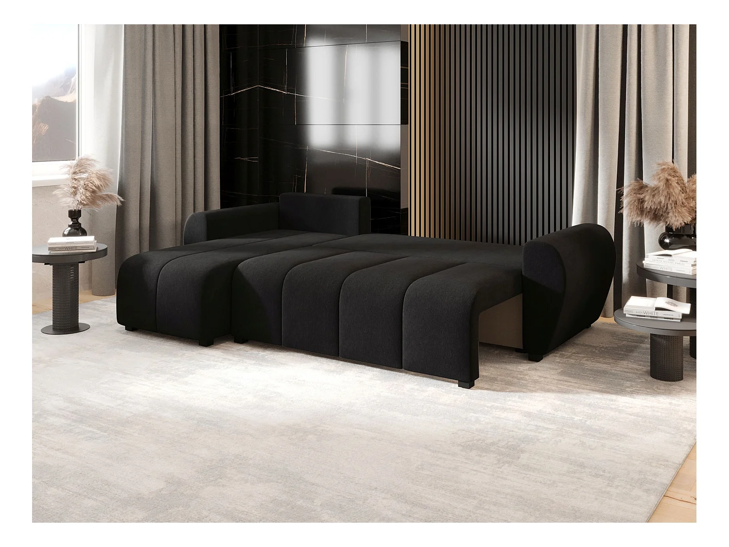 BEDANTE canapé d'angle MOLISA L Cosmic 100 gauche noir avec fonction de couchage canapé en forme de L