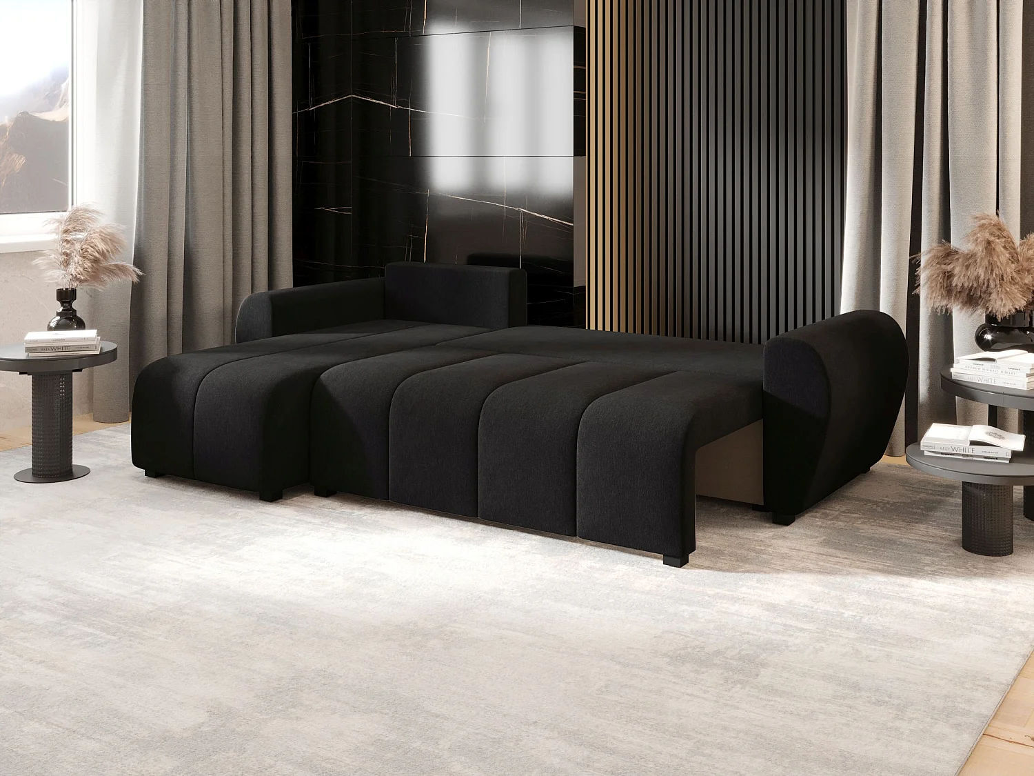 BEDANTE canapé d'angle MOLISA L Cosmic 100 gauche noir avec fonction de couchage canapé en forme de L