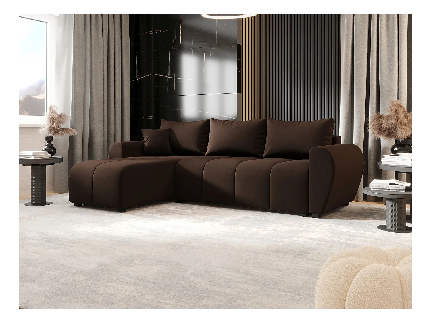 BEDANTE canapé d'angle MOLISA L Cosmic 800 gauche marron avec fonction de couchage canapé en forme de L