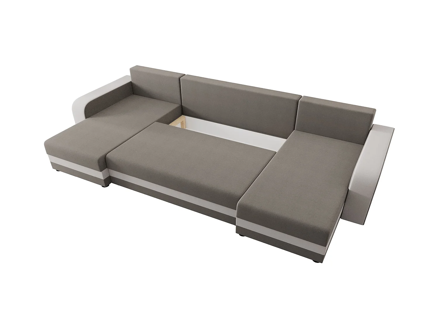 BEDANTE WOHNLANDSCHAFT HEWLET U BIS Sawana 21+01 Beige/Grau mit Schlaffunktion U-Form Sofa mit Stauraum Bettkasten