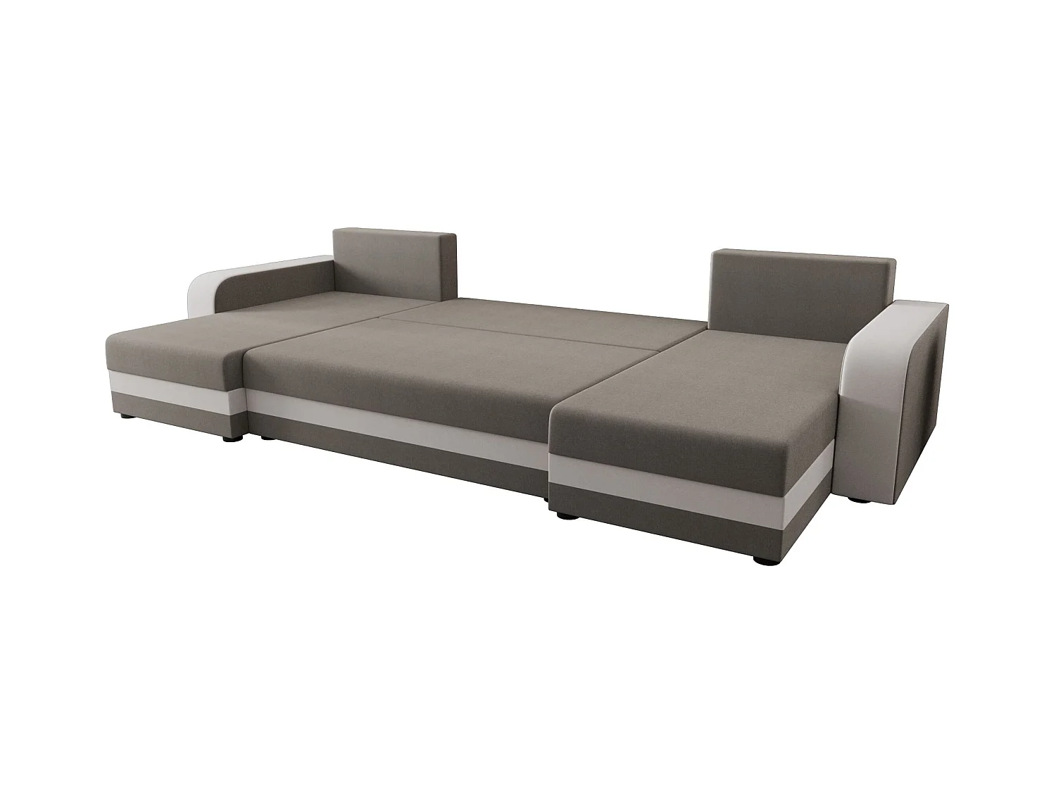 BEDANTE WOHNLANDSCHAFT HEWLET U BIS Sawana 21+01 Beige/Grau mit Schlaffunktion U-Form Sofa mit Stauraum Bettkasten