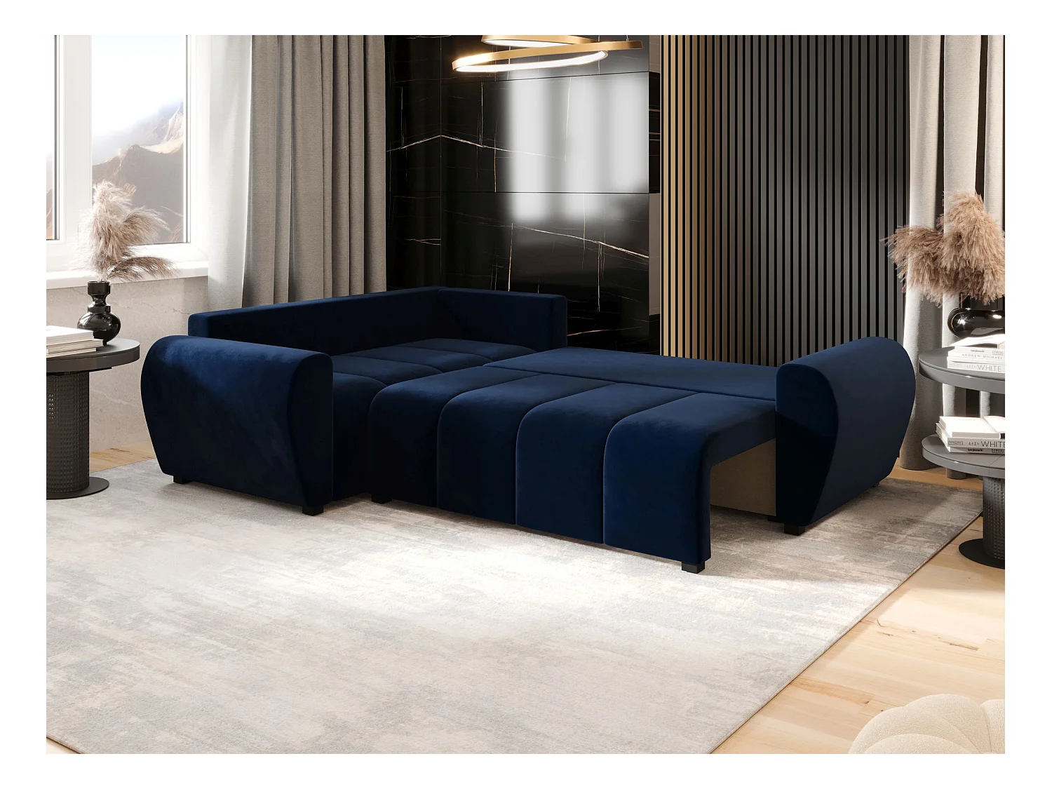 BEDANTE canapé d’angle MOLISA L PLUS Itaka 11 gauche bleu foncé avec fonction de couchage canapé en forme de L