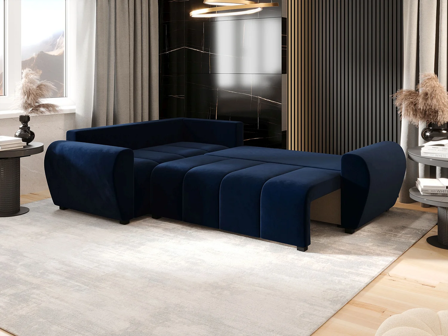 BEDANTE canapé d’angle MOLISA L PLUS Itaka 11 gauche bleu foncé avec fonction de couchage canapé en forme de L