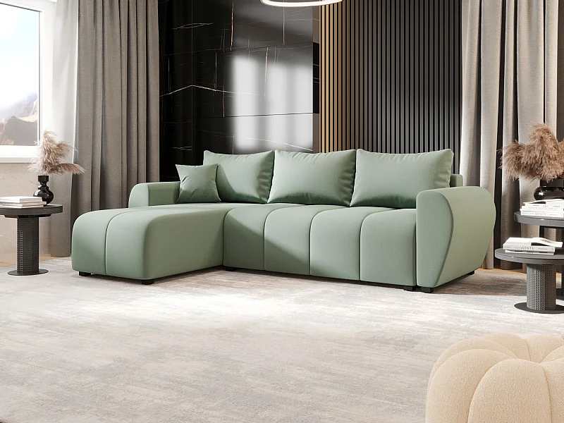 BEDANTE hoekbank MOLISA L Cosmic 16 links lichtgroen met slaapfunctie L-vormige bank met opbergruimte bedbox woonkamerbank bank sofa slaapbank bedbox slaapbank