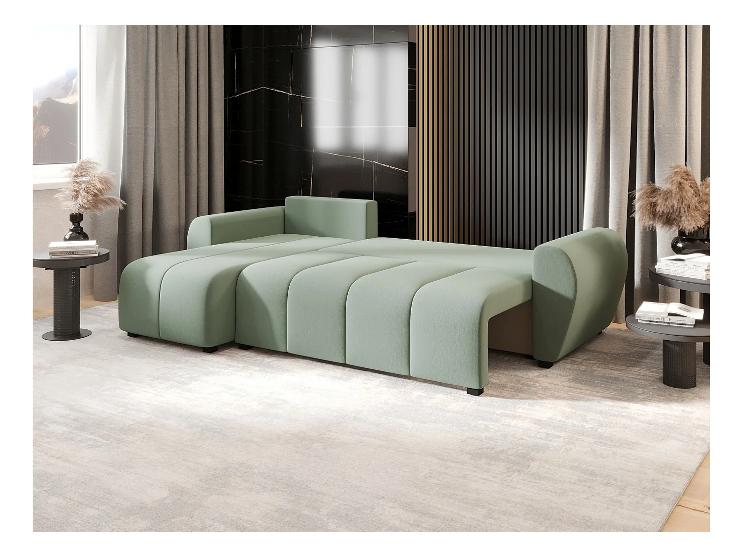 BEDANTE canapé d'angle MOLISA L Cosmic 16 gauche vert clair avec fonction de couchage canapé en forme de L