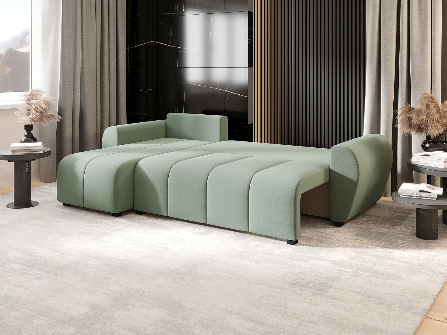 BEDANTE canapé d'angle MOLISA L Cosmic 16 gauche vert clair avec fonction de couchage canapé en forme de L