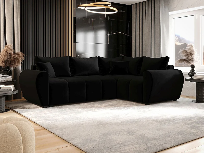 BEDANTE ECKSOFA MOLISA L PLUS Itaka 15 Rechts Schwarz mit Schlaffunktion L-Form Sofa mit Stauraum Bettkasten Wohnzimmersofa Couch Sofa Bettsofa Bettkasten Bettcouch