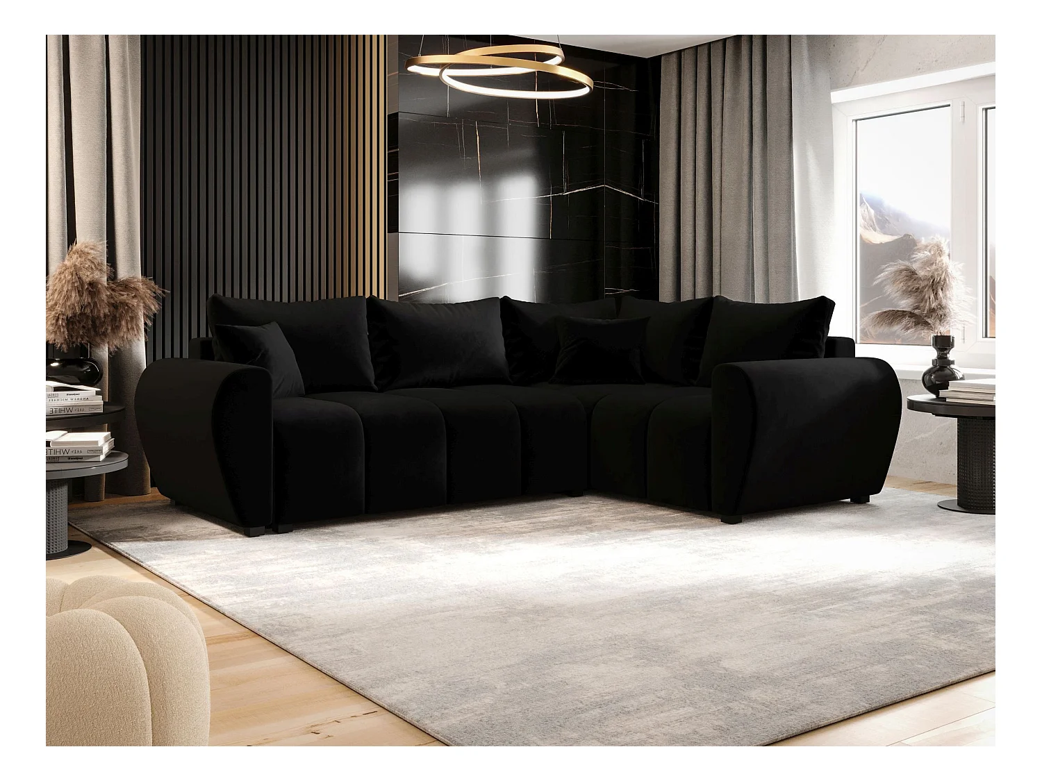 BEDANTE canapé d’angle MOLISA L PLUS Itaka 15 droit noir avec fonction de couchage canapé en forme de L