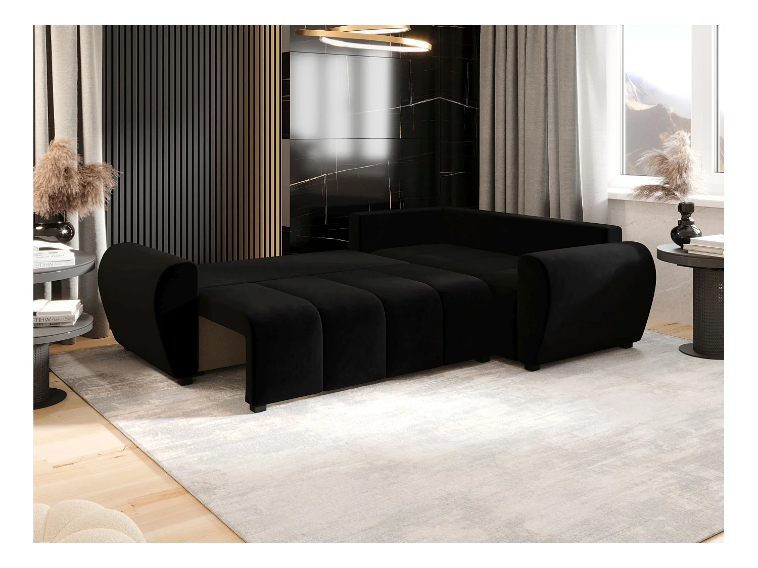 BEDANTE canapé d’angle MOLISA L PLUS Itaka 15 droit noir avec fonction de couchage canapé en forme de L