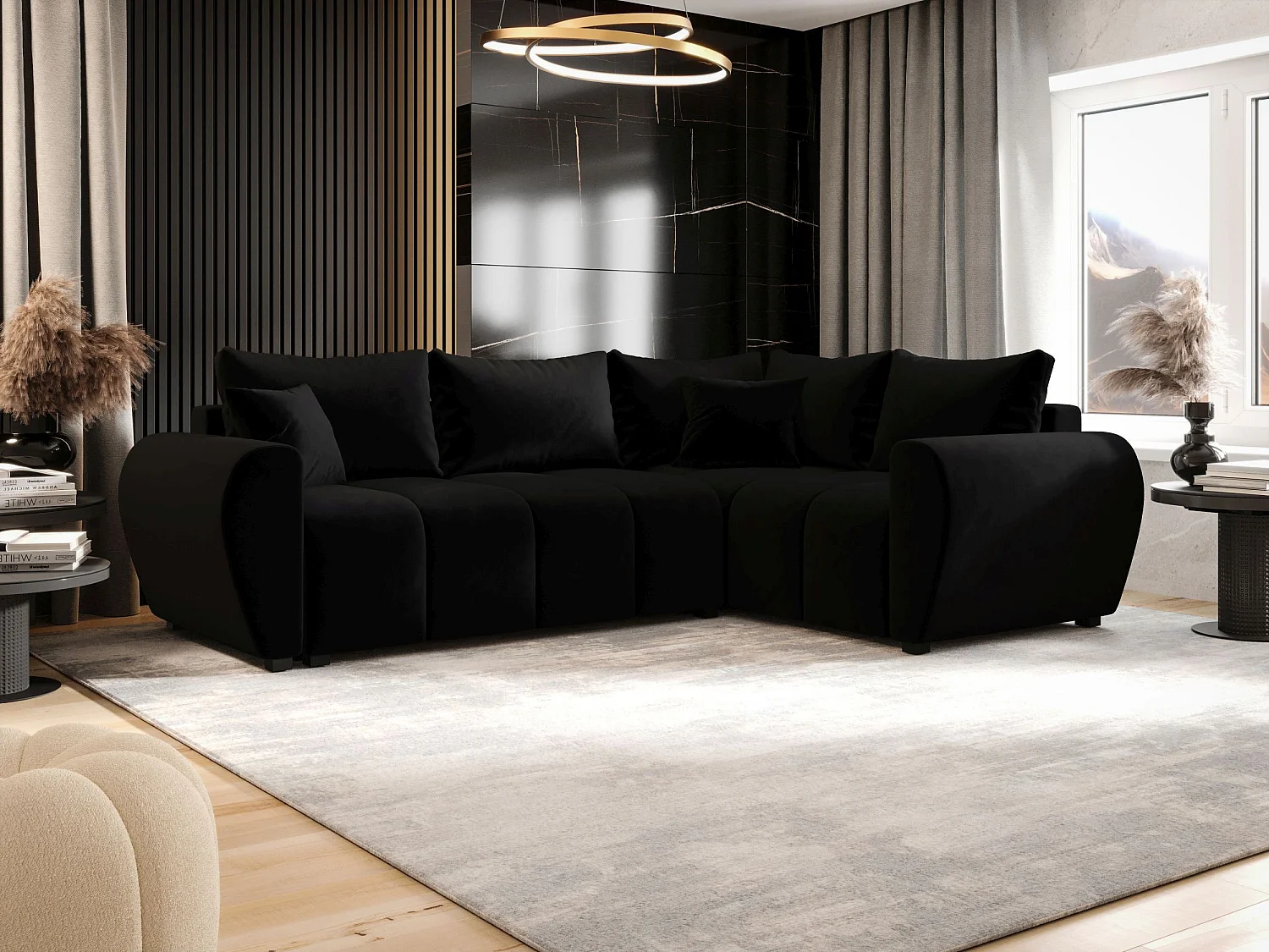 BEDANTE canapé d’angle MOLISA L PLUS Itaka 15 droit noir avec fonction de couchage canapé en forme de L