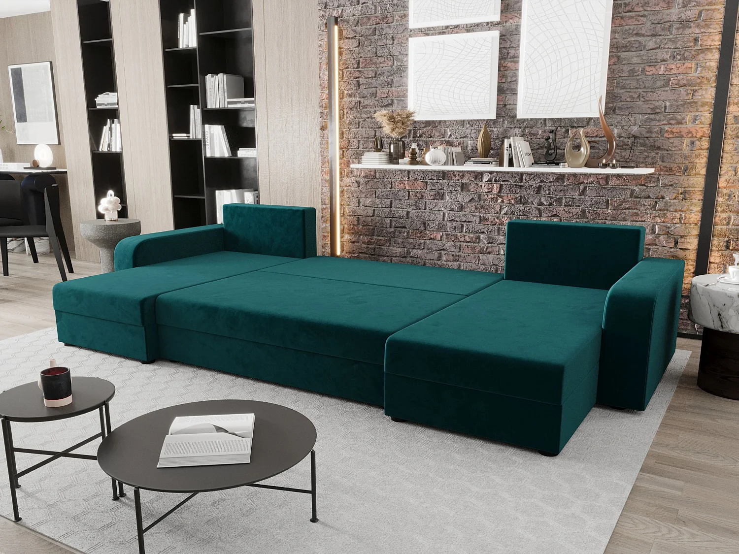 BEDANTE canapé panoramique HEWLET U BIS Itaka 39 turquoise avec fonction de couchage canapé en U avec espace de rangement coffre