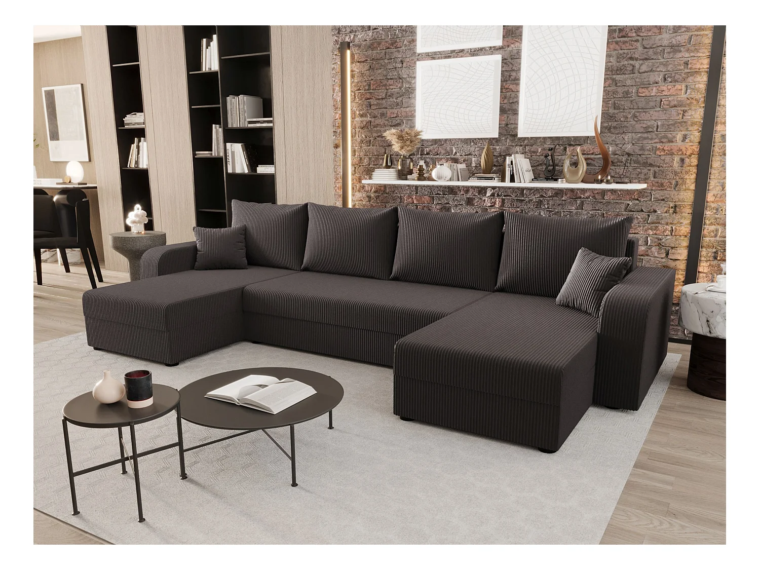 BEDANTE canapé panoramique HEWLET U BIS Zoom 21 gris foncé avec fonction de couchage canapé en U avec espace de rangement coffre