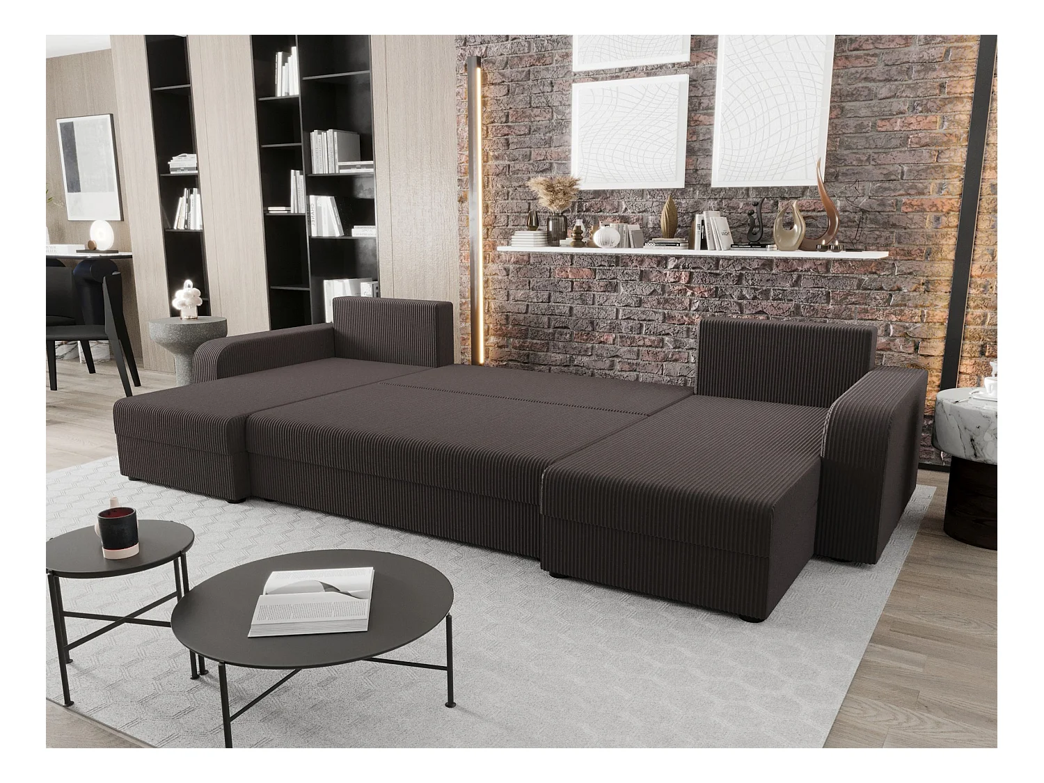BEDANTE canapé panoramique HEWLET U BIS Zoom 21 gris foncé avec fonction de couchage canapé en U avec espace de rangement coffre
