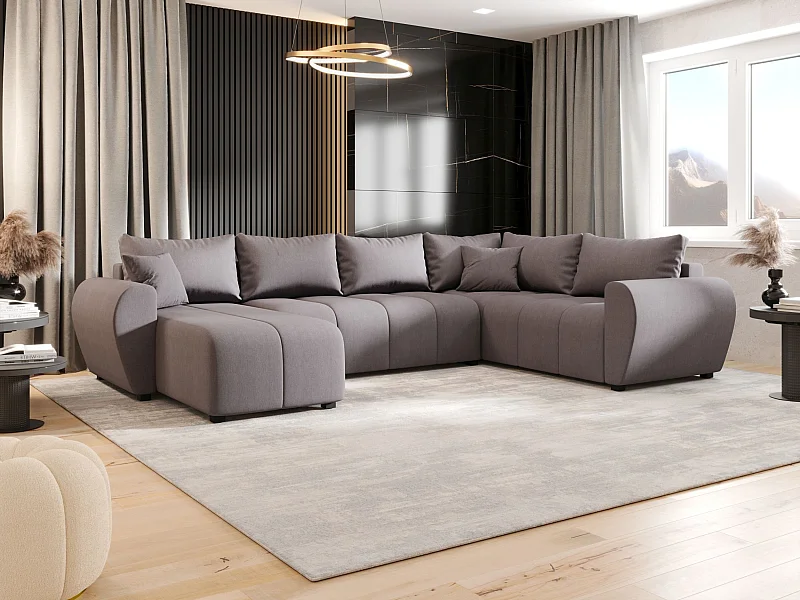 BEDANTE WOHNLANDSCHAFT MOLISA U PLUS Cosmic 160 Rechts Grau mit Schlaffunktion U-Form Sofa mit Stauraum Bettkasten