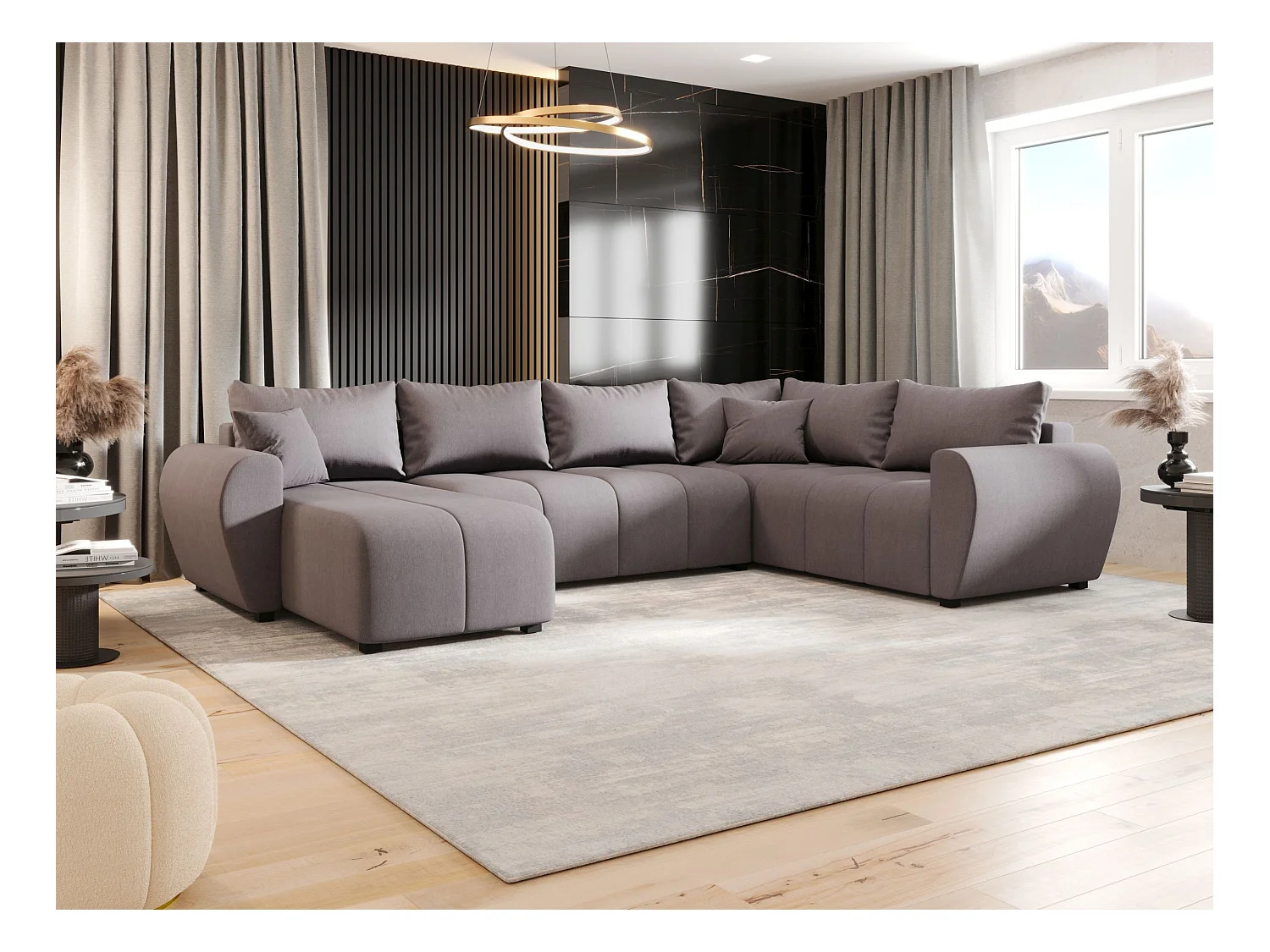 BEDANTE canapé panoramique MOLISA U PLUS Cosmic 160 droit gris avec fonction de couchage canapé en forme de U