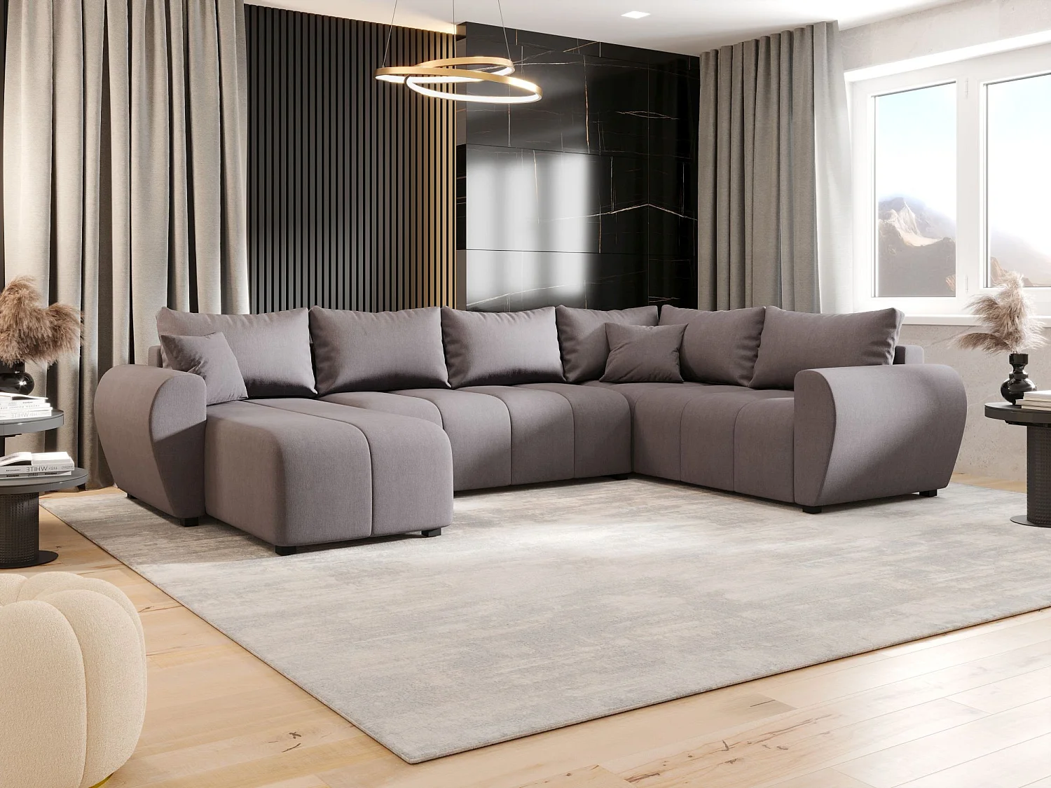 BEDANTE WOHNLANDSCHAFT MOLISA U PLUS Cosmic 160 Rechts Grau mit Schlaffunktion U-Form Sofa mit Stauraum Bettkasten