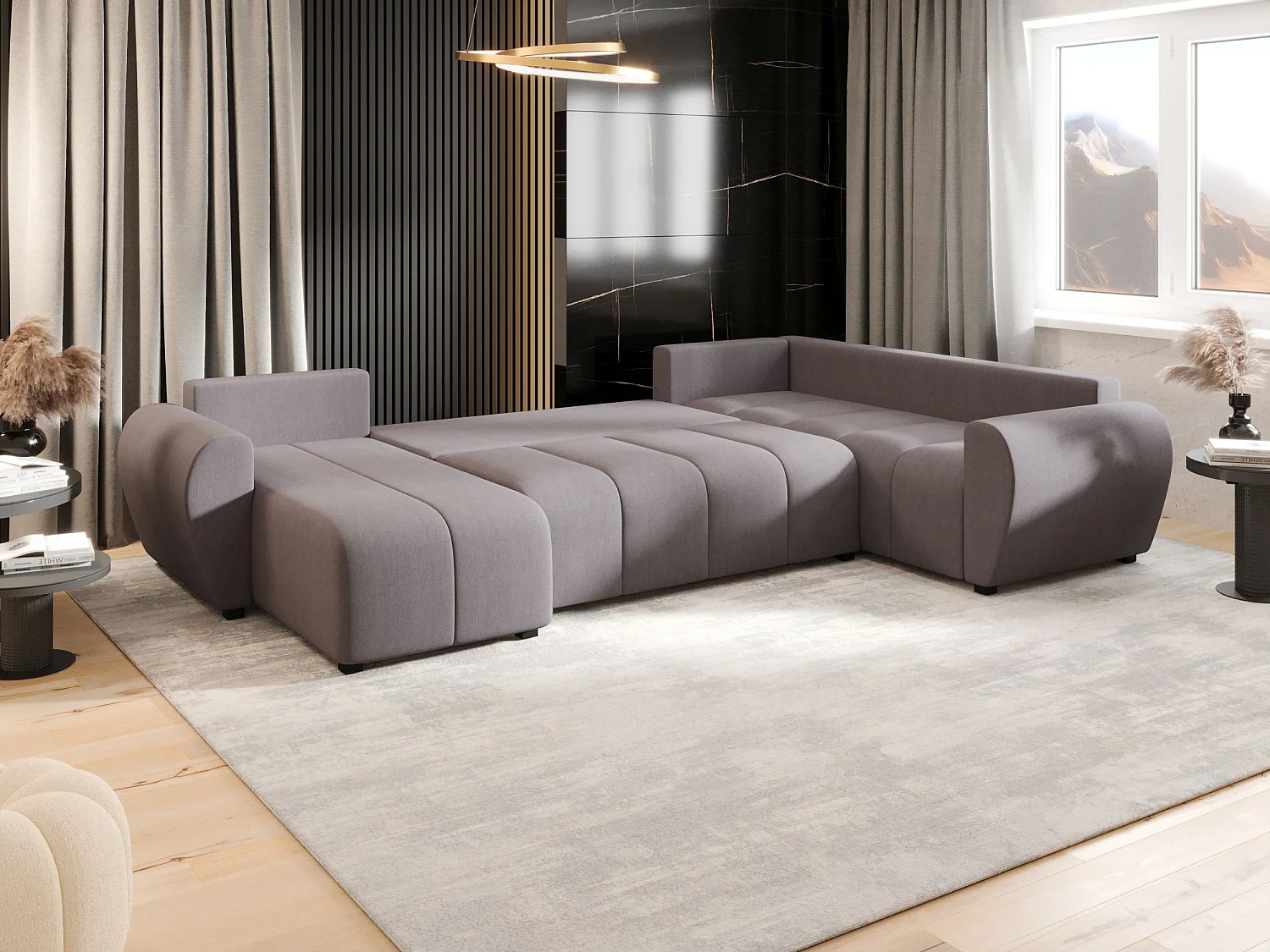 BEDANTE WOHNLANDSCHAFT MOLISA U PLUS Cosmic 160 Rechts Grau mit Schlaffunktion U-Form Sofa mit Stauraum Bettkasten