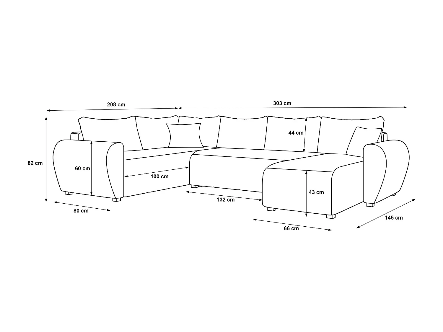 BEDANTE WOHNLANDSCHAFT MOLISA U PLUS Cosmic 160 Rechts Grau mit Schlaffunktion U-Form Sofa mit Stauraum Bettkasten