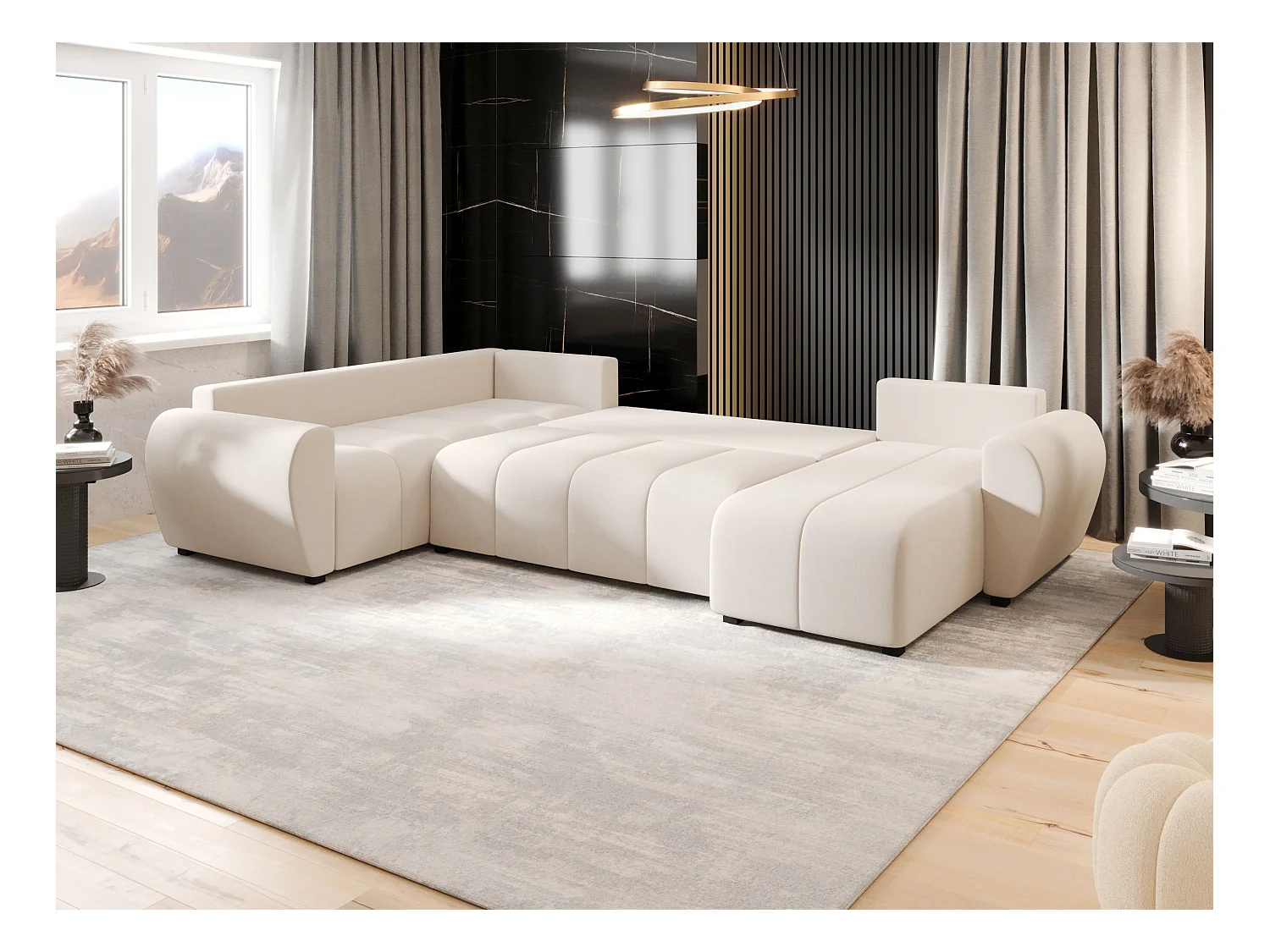 BEDANTE canapé panoramique MOLISA U PLUS Cosmic 10 gauche beige avec fonction de couchage canapé en forme de U