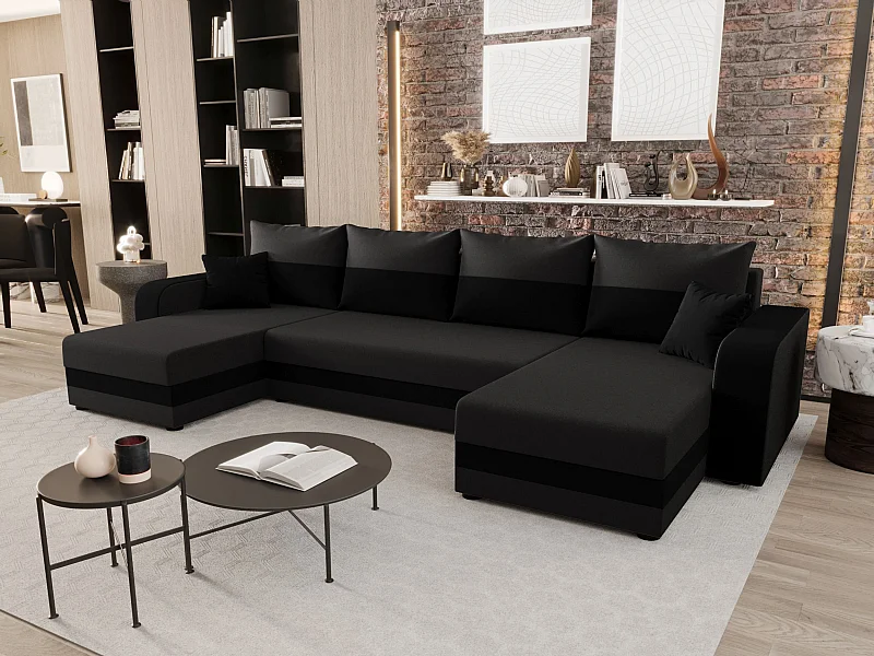 BEDANTE canapé panoramique HEWLET U BIS Sawana 05+14 gris foncé/noir avec fonction de couchage canapé en U avec espace de rangement coffre