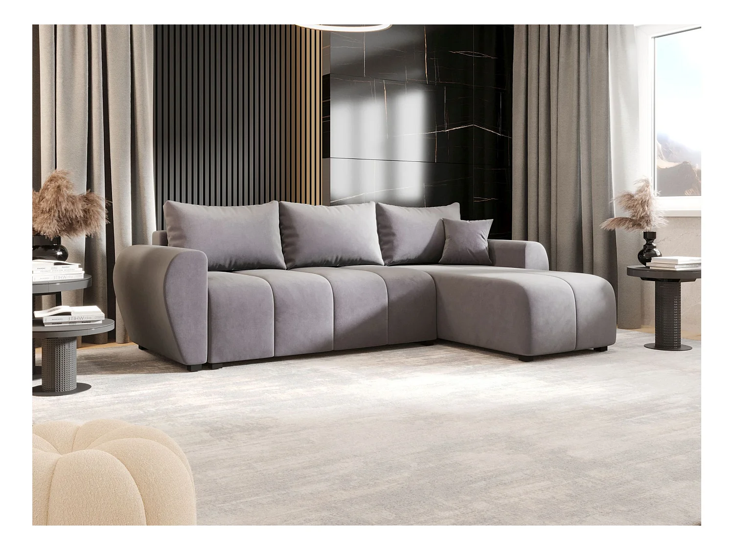 BEDANTE canapé d'angle MOLISA L Itaka 50 droite gris avec fonction de couchage canapé en forme de L
