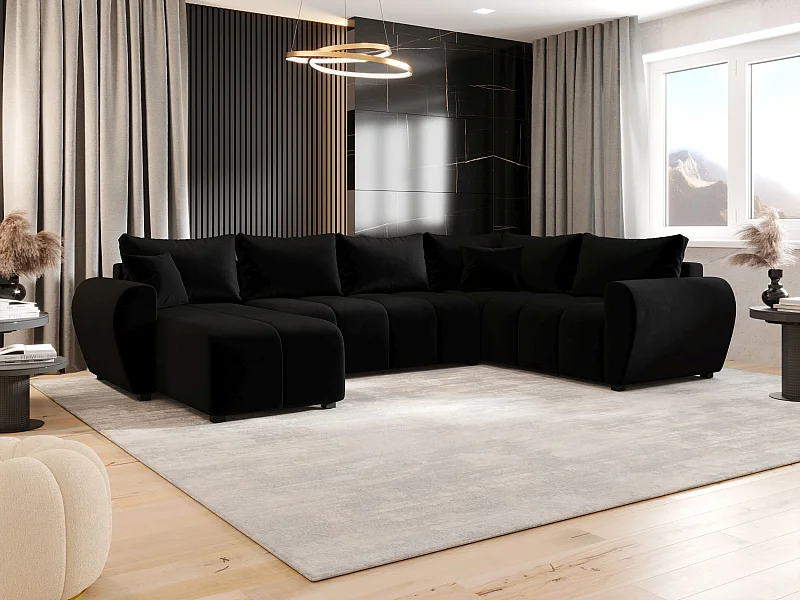 BEDANTE canapé panoramique MOLISA U PLUS Itaka 15 droit noir avec fonction de couchage canapé en forme de U