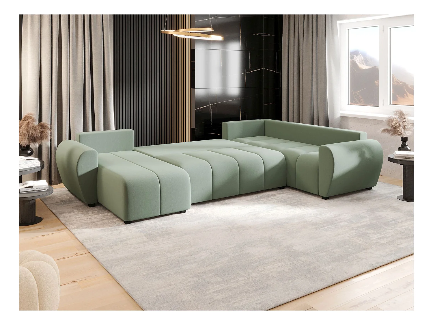 BEDANTE canapé panoramique MOLISA U PLUS Cosmic 16 droit Hellgrün avec fonction de couchage canapé en forme de U