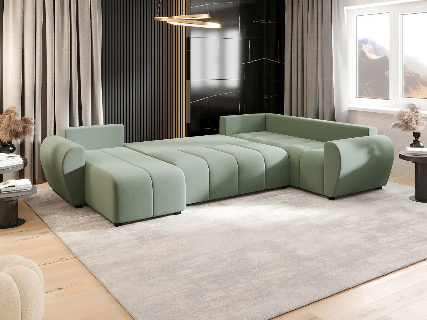 BEDANTE canapé panoramique MOLISA U PLUS Cosmic 16 droit Hellgrün avec fonction de couchage canapé en forme de U