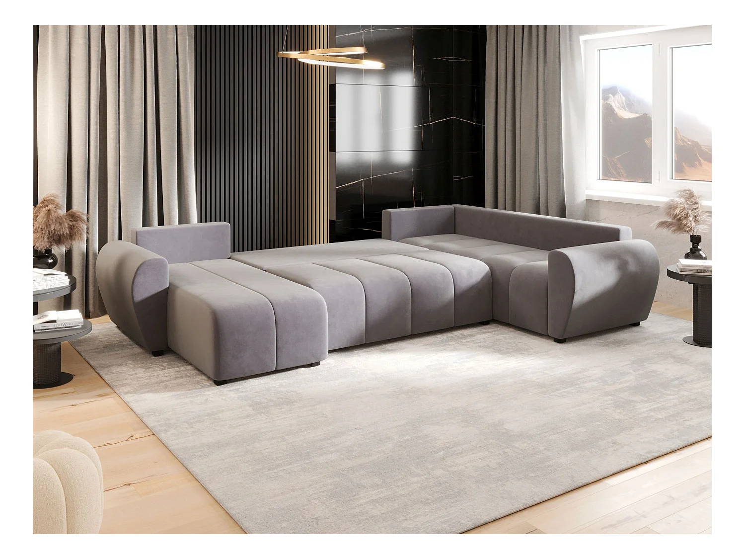 BEDANTE canapé panoramique MOLISA U PLUS Itaka 50 droit gris avec fonction de couchage canapé en forme de U