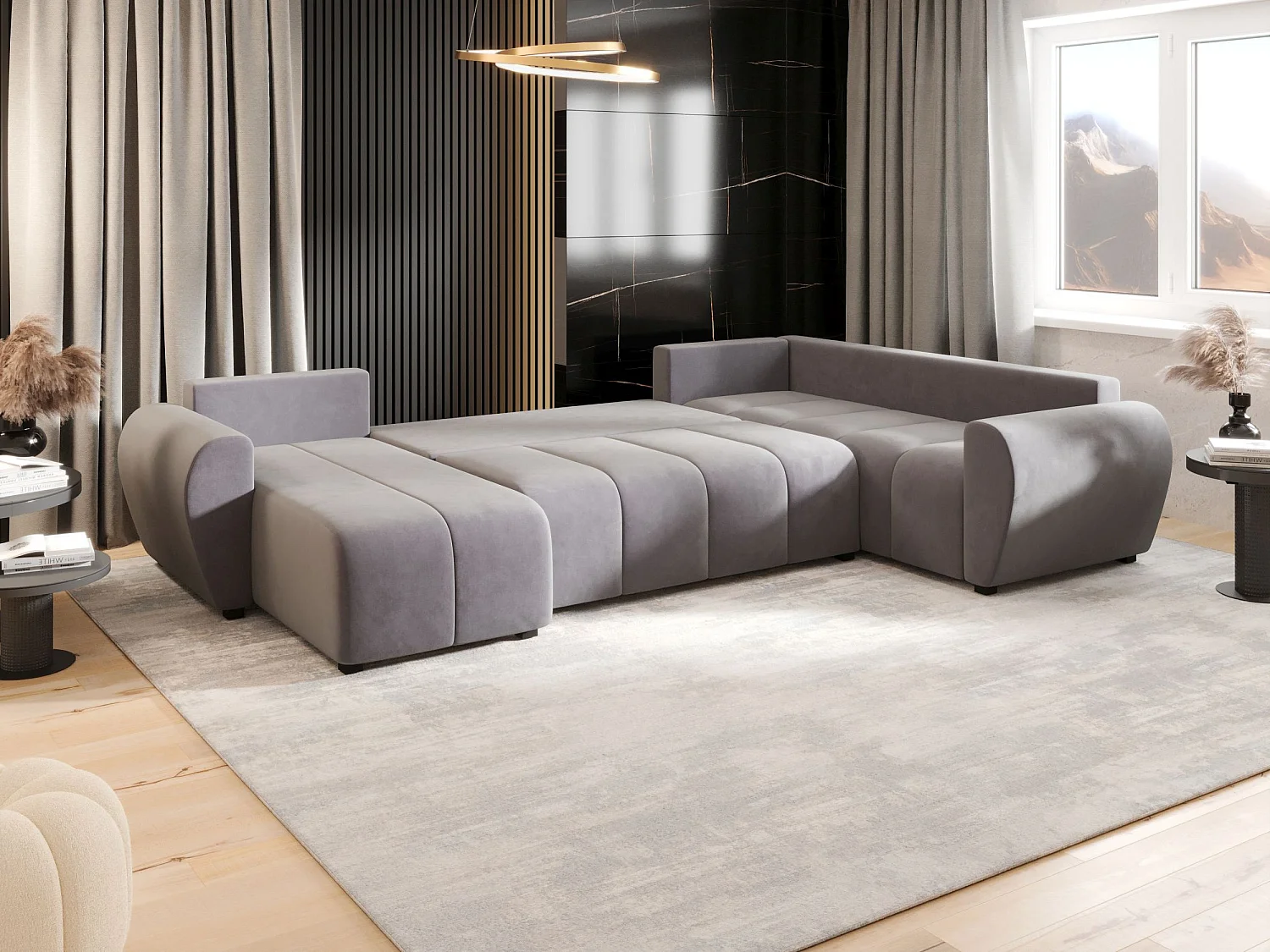 BEDANTE canapé panoramique MOLISA U PLUS Itaka 50 droit gris avec fonction de couchage canapé en forme de U