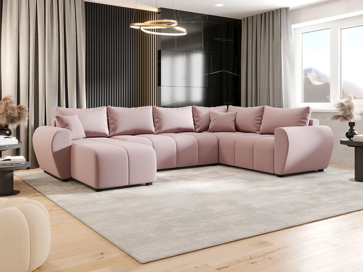 BEDANTE canapé panoramique MOLISA U PLUS Cosmic 14 droit Rosa avec fonction de couchage canapé en forme de U