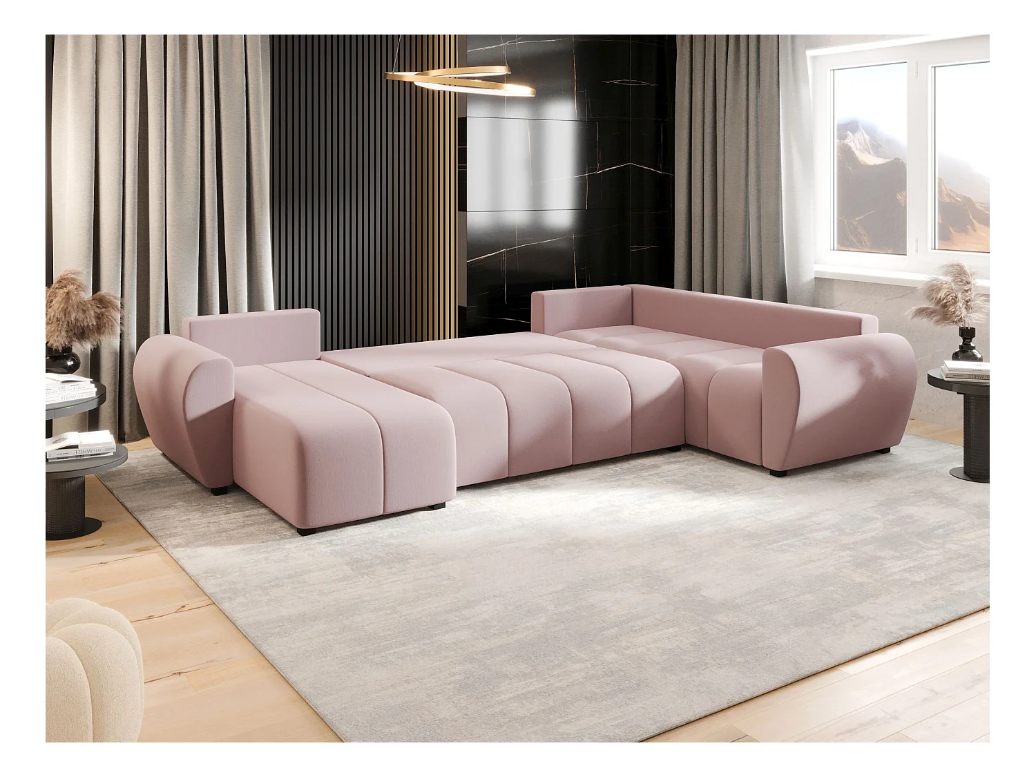 BEDANTE canapé panoramique MOLISA U PLUS Cosmic 14 droit Rosa avec fonction de couchage canapé en forme de U