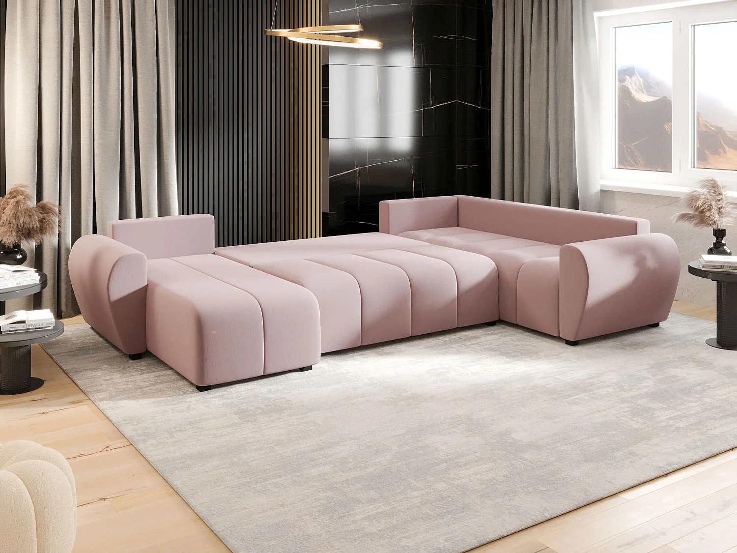 BEDANTE canapé panoramique MOLISA U PLUS Cosmic 14 droit Rosa avec fonction de couchage canapé en forme de U