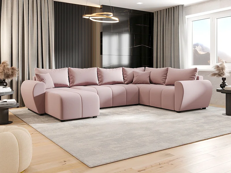 BEDANTE canapé panoramique MOLISA U PLUS Cosmic 14 droit Rosa avec fonction de couchage canapé en forme de U