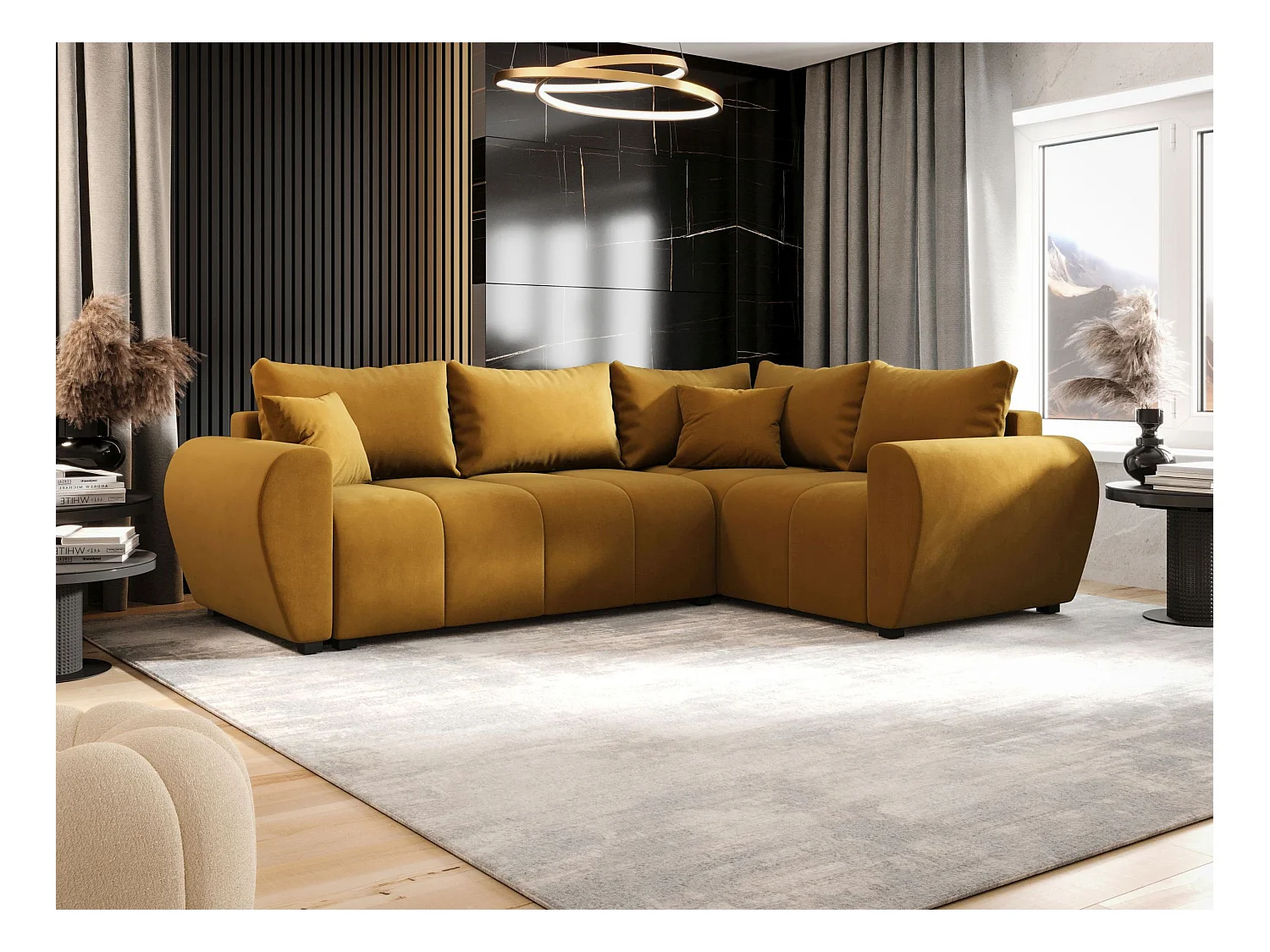 BEDANTE narożnik MOLISA L PLUS Itaka 33 prawa pomarańczowy z funkcją spania sofa w kształcie litery L z pojemnikiem na pościel