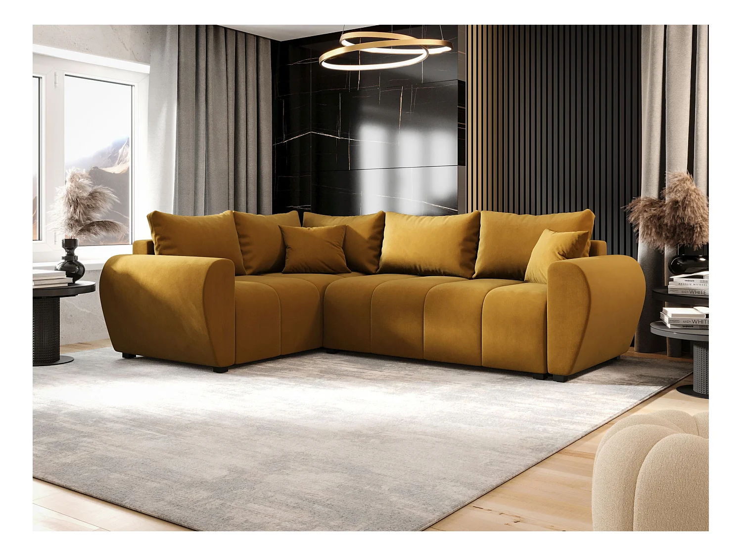BEDANTE narożnik MOLISA L PLUS Itaka 33 lewa pomarańczowy z funkcją spania sofa w kształcie litery L z pojemnikiem na pościel