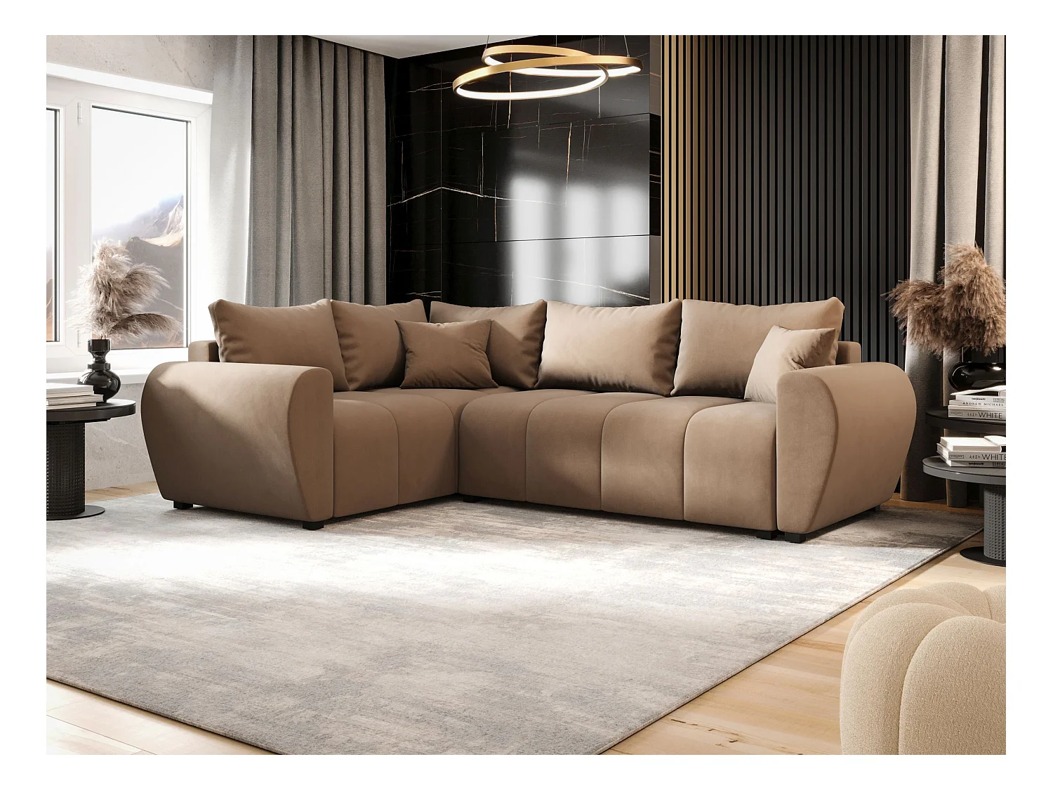 BEDANTE canapé d’angle MOLISA L PLUS Itaka 48 gauche marron avec fonction de couchage canapé en forme de L