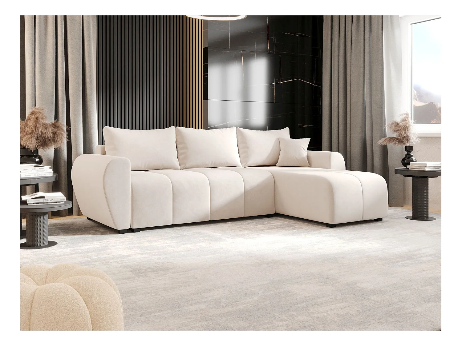 BEDANTE canapé d'angle MOLISA L Itaka 16 droite beige avec fonction de couchage canapé en forme de L