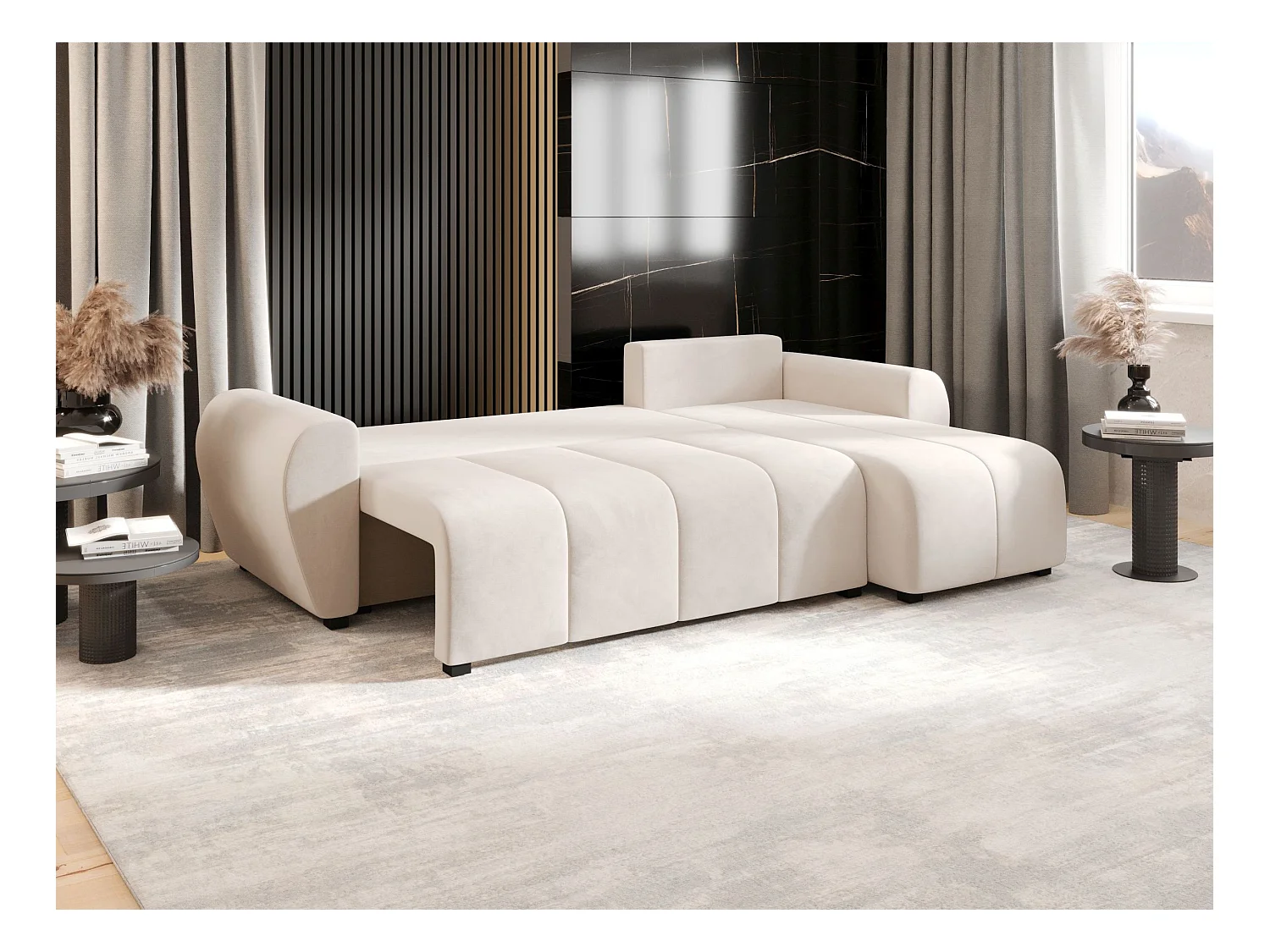 BEDANTE canapé d'angle MOLISA L Itaka 16 droite beige avec fonction de couchage canapé en forme de L